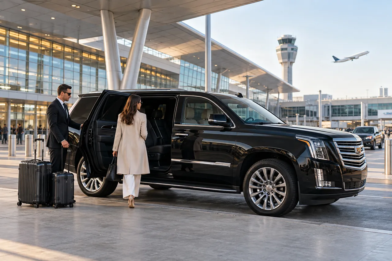 New York airport — illustrative scene Illustrative private chauffeur travel scene in New York for airport