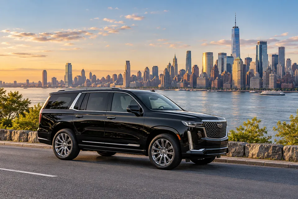 Illustrative private chauffeur travel scene in New York for city to city