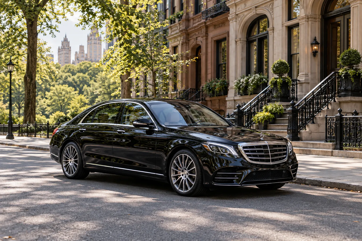 Illustrative private chauffeur travel scene in New York for hourly